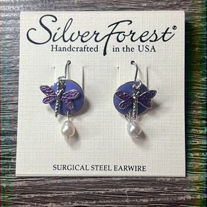 NEW PURPLE BUTTERFLY PEAL DROP EARRINGS